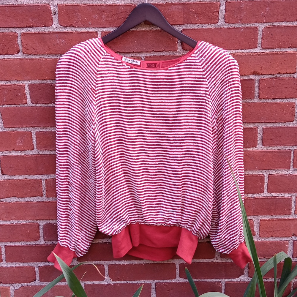 VTG Vintage valentino red white sequined striped blouse Amen Wardy